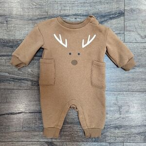 Newborn Romper Reindeer Christmas Outfit One Piece Baby Boy Girl Neutral Tan